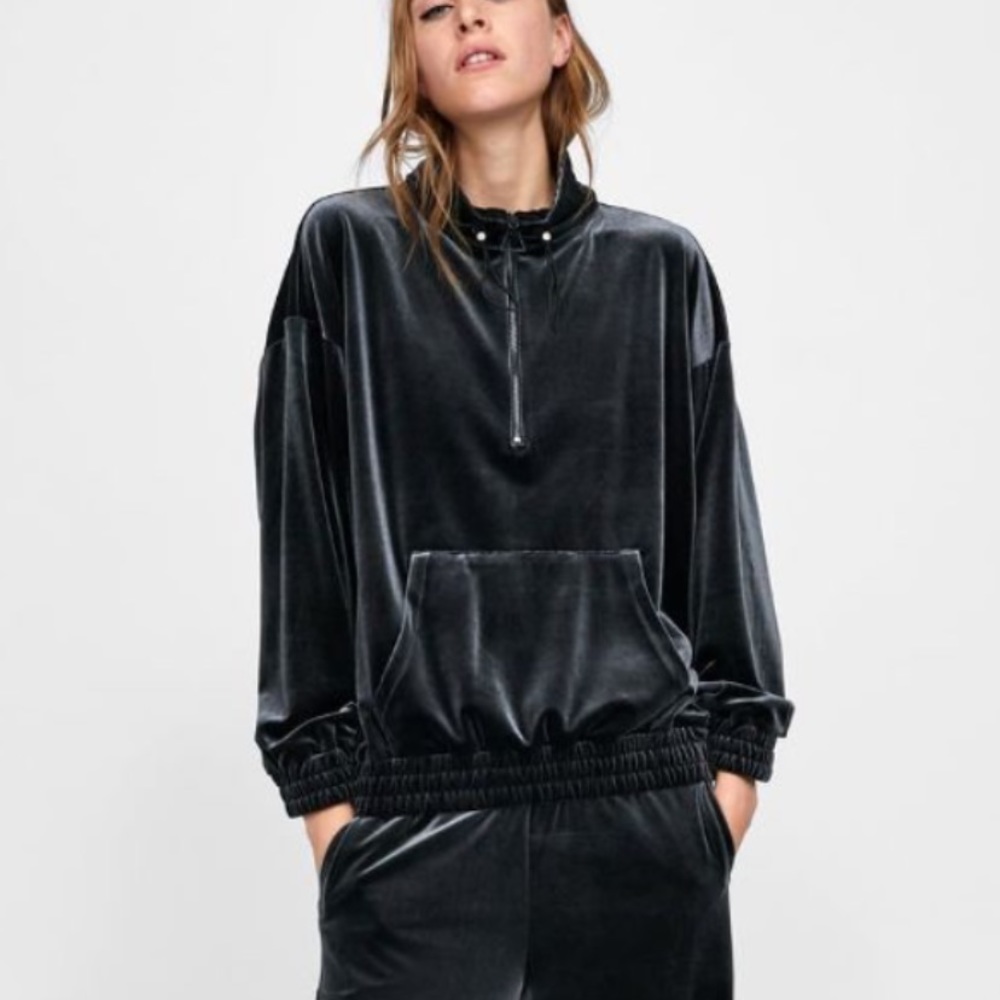 ZARA Velvet Half Zip Track Jacket